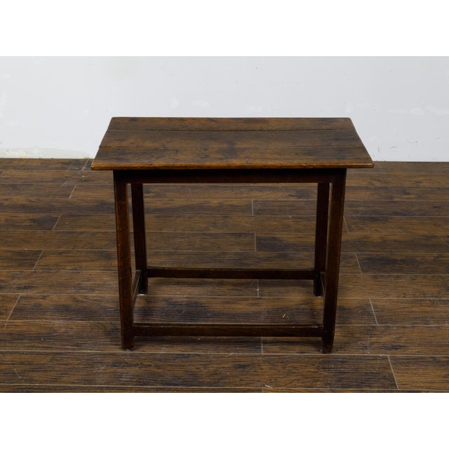 English English Oak 1800s Side Table with Planked Top, Straight Legs and Stretchers For Sale - Image 3 of 11
