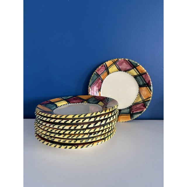 Vintage Ceramic Dessert Plates in Colorful Design in the style of Vallauris, Set of 8 For Sale - Image 6 of 6