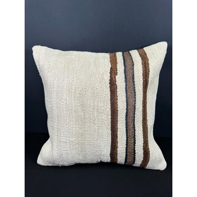 Turkish Hemp Pillow Cushion Natural Beige Brown Cushion Cover 20"x20" For Sale - Image 4 of 4
