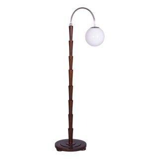 Czech Cubism Floor Lamp in Beech and Chrome-Plated Steel, 1920s For Sale
