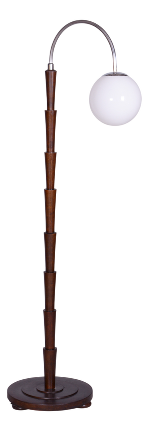 Czech Cubism Floor Lamp in Beech and Chrome-Plated Steel, 1920s