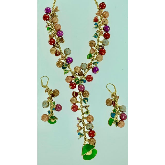 2010s 52 Gm 18 Karat Multi-Color Enamel Gold Necklace and Earring Suite Bridal Set For Sale - Image 5 of 18