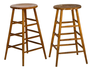 Vintage 1940s Pair of (2) 29.25" Tall Wood Artist Studio Stools