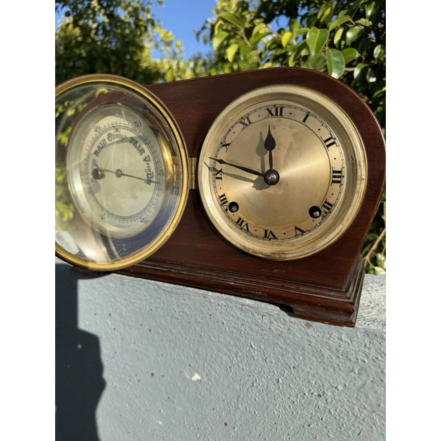 Antique Edwardian English Mantel Clock Barometer Duo For Sale In Los Angeles - Image 6 of 13