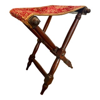 Antique English Campaign Folding Stool For Sale