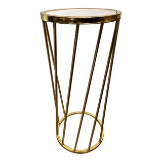 Modern Design Metal Gilt Gold Marble Top Round Side / Drink Table For Sale