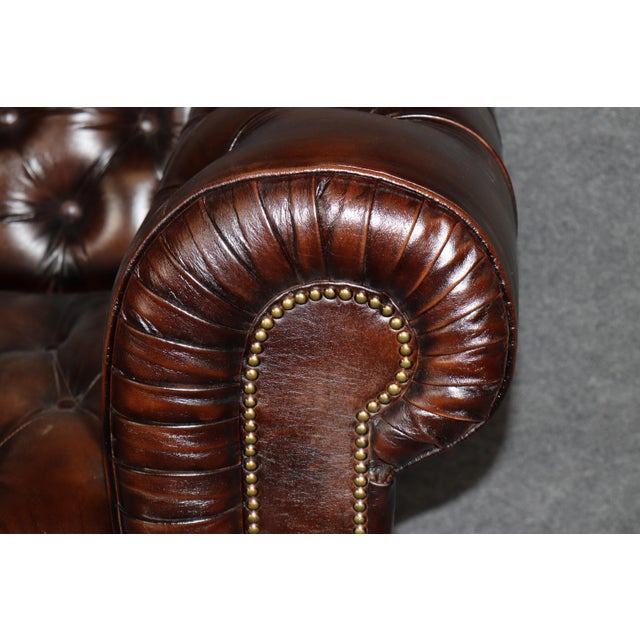 English Remington Brown Custom Made Leather Tufted Chesterfield Sofa 7ft For Sale - Image 9 of 11