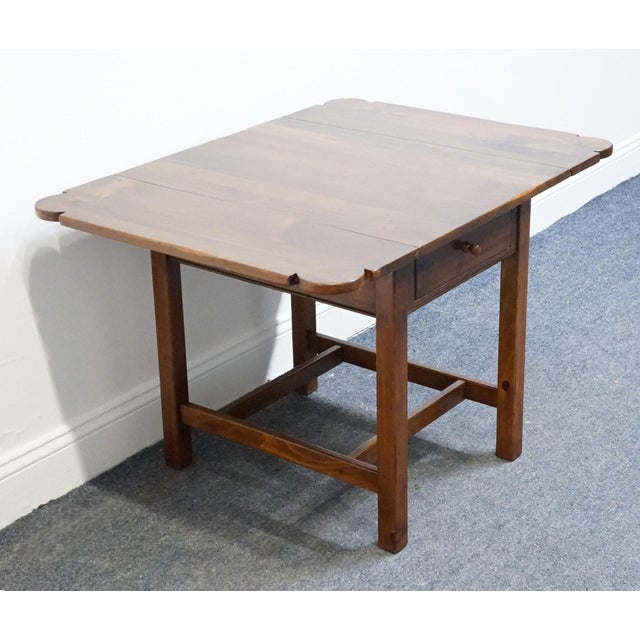 Ethan Allen Country Craftsman Solid Pine Early American Shaker Style 37" Drop Leaf Accent End Table 19-8304 - 219 Medium Brown Finish For Sale - Image 10 of 17