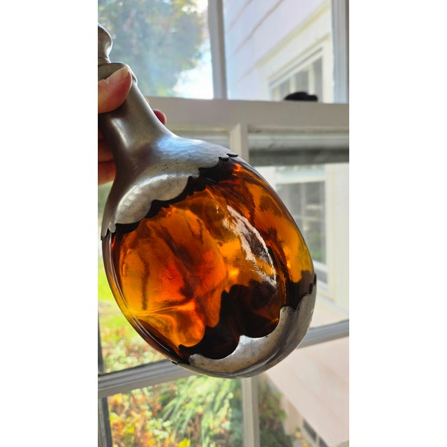 Mid 20th Century Royal Holland Daalderop Amber Glass and Pewter Decanter For Sale - Image 17 of 18