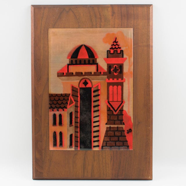 Mid-Century Modern Judith Daner Enamel Artwork Wall Panel Cityscape, a pair For Sale - Image 3 of 17