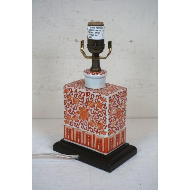 Wood Chinese Orange & White Porcelain Tea Caddy Lamp Bottle Ginger Jar Chinoiserie For Sale - Image 7 of 11
