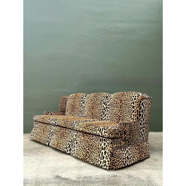 Wood Vintage Monumental Leopard Velvet Sofa For Sale - Image 7 of 12