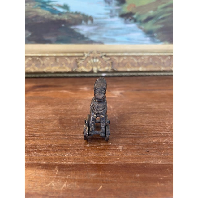 Metal Likely Antique Bronze Toned Toy Horse on Wheels, Tribal Folk Art Figurine From India For Sale - Image 7 of 9