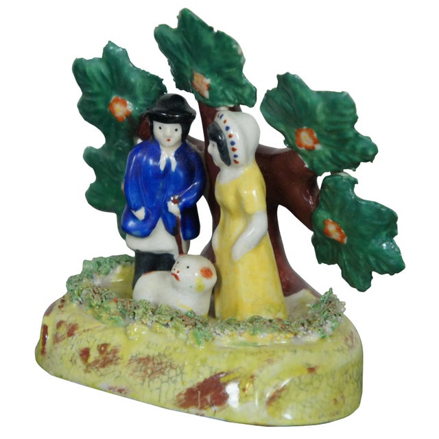 Figurative Antique Mid 19th Century Dudson English Staffordshire Pearlware Bocage Shepherd Figure For Sale - Image 3 of 13