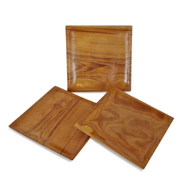 2020s Simple Teak Wood Square Plate For Sale - Image 5 of 6