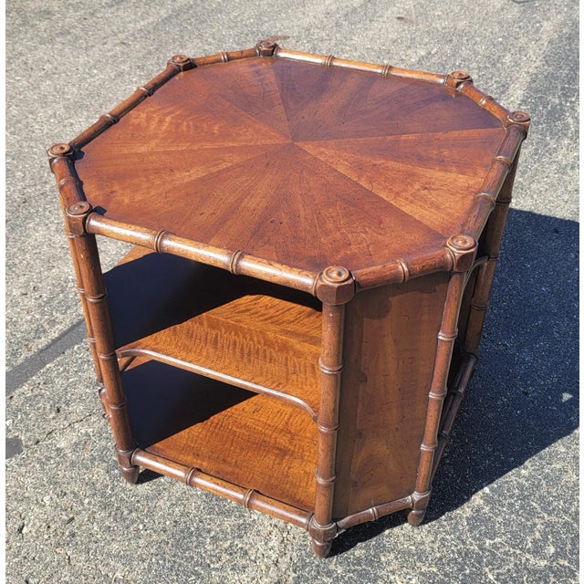 Mid-Century Modern Octagonal 3-Tiered Faux Bamboo Coffee Table Attributed to Baker, 1960s For Sale - Image 3 of 11