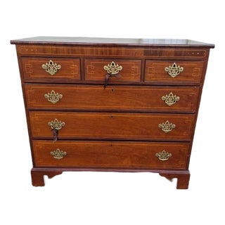 Late 18th Century English Georgian Inlaid 6 Drawer Chest W Braquet Feet For Sale