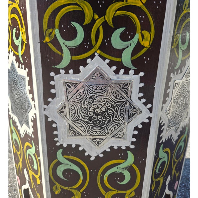 Maroon Moroccan Hand-Painted Accent Table For Sale - Image 4 of 6