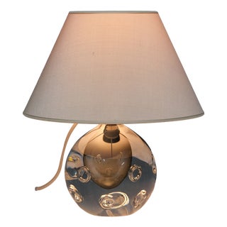 Table Lamp in Bubble Glass and Silk by Gunnar Nylund for Strömbergshyttan, 1960s For Sale