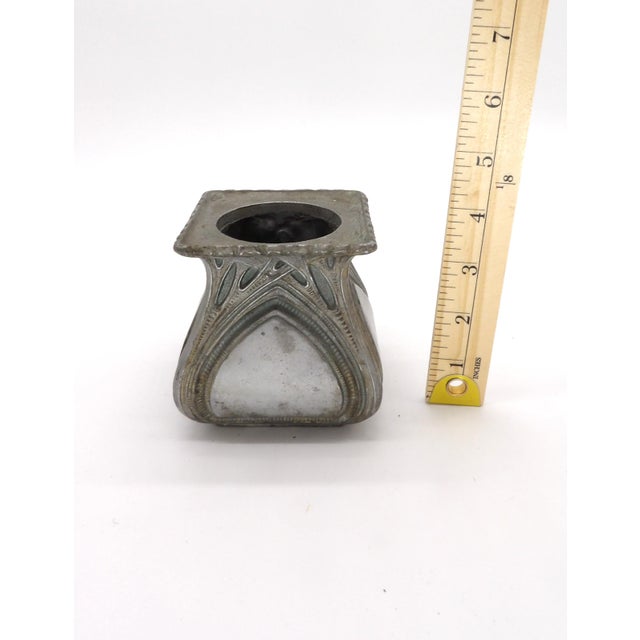 Metal Antique Art Nouveau Pewter Match Holder Vase Smoking Set Piece For Sale - Image 7 of 7