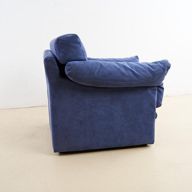 Vintage Blue Velvet Armchair, 1970s For Sale - Image 3 of 6