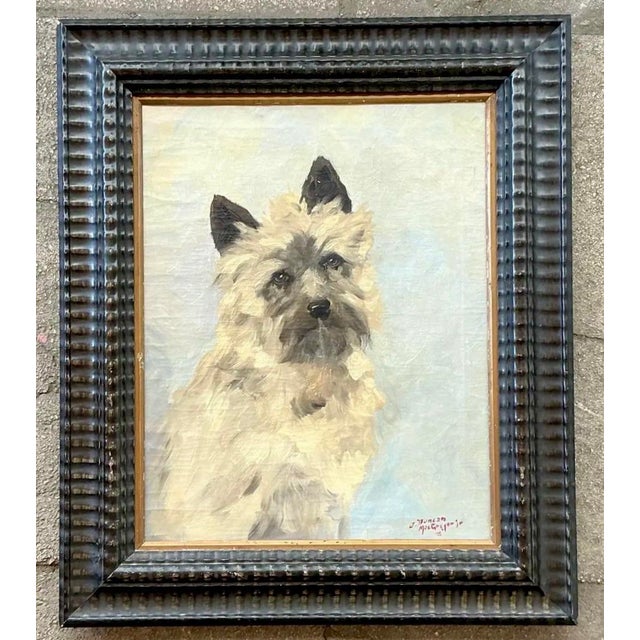 Vintage Boho Original Dog Portrait on Canvas For Sale - Image 9 of 12