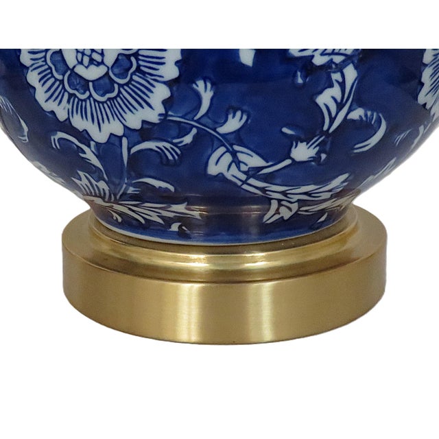 Mid-Century Modern Pair of Cobalt Blue & White Table Lamps Double Gourd Shape For Sale - Image 3 of 5