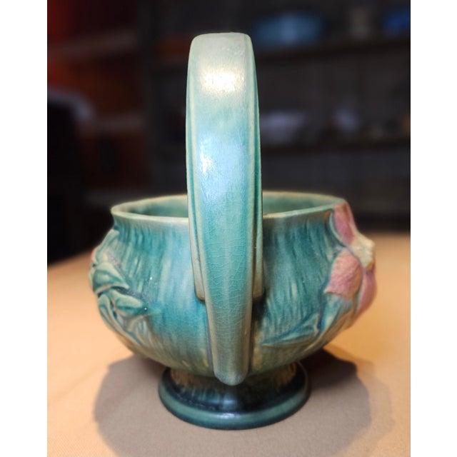 1940s 1940s Roseville Pottery Pink Clematis Basket For Sale - Image 5 of 8