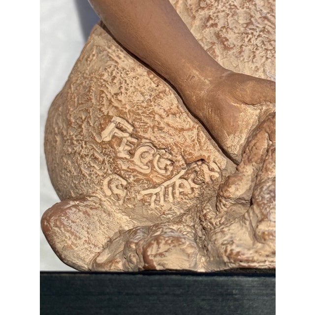 Ceramic 1960s Peggy Mach Seated Ballerina Terra Cotta Sculpture on Wooden Base, No. 317/975 For Sale - Image 7 of 10