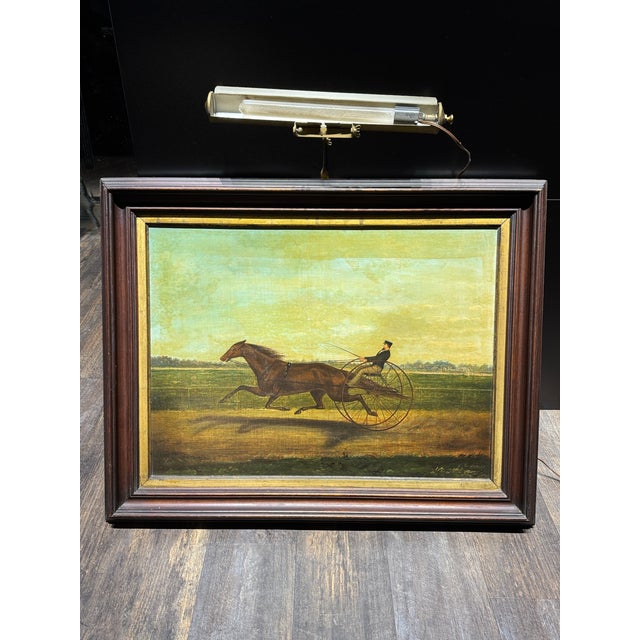 19th-Century American Equestrian Trotting Horse Oil on Canvas For Sale - Image 4 of 12