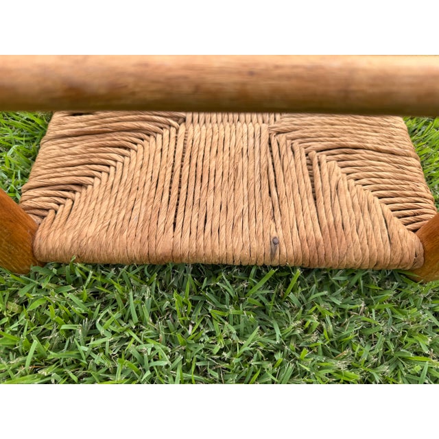 Vintage Woven Rush Seat Wooden Footstool For Sale - Image 9 of 10