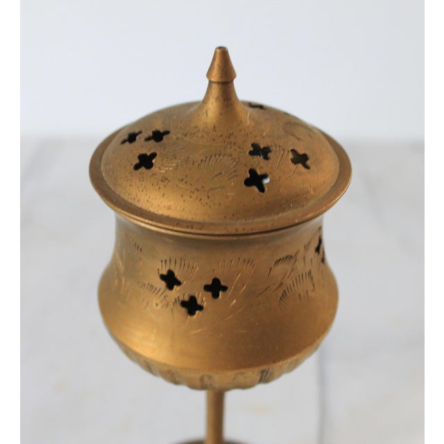 Metal Vintage Pierced Brass Incense Burner For Sale - Image 7 of 10