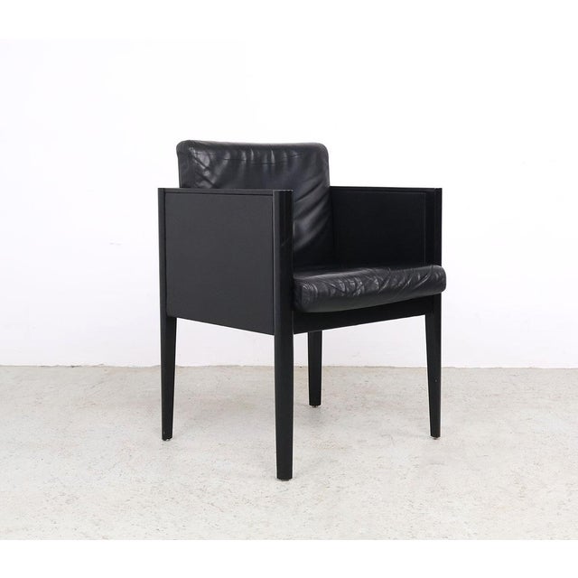 Arco Cubist Black Leather Chairs, 1980s, Set of 4 For Sale - Image 4 of 14