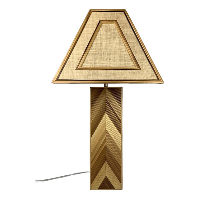 Mid-Century Pencil Reed, Rattan, Bamboo and Brass Coastal Table Lamp, 1970s For Sale