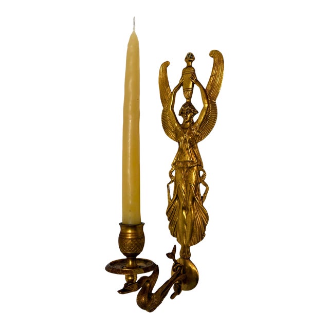 Antique French Bronze Wall Sconce, Isis Winged Figure, Empire “Retour D’Égypte”, Circa 1880s For Sale