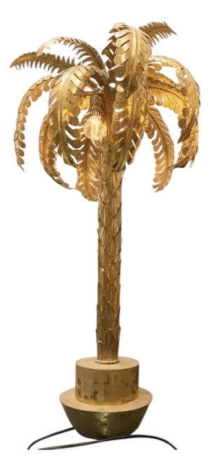 Hollywood Regency Style Brass Palm Tree Table Lamp