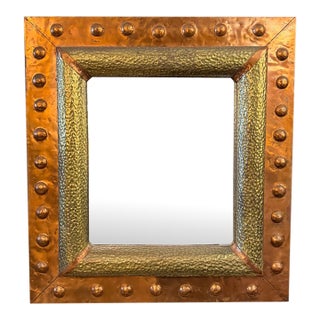 Brutalist Hand Hammered Copper and Brass Riveted Wall Mirror For Sale