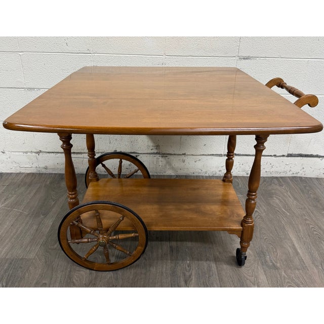 Late 20th Century Vintage Ethan Allen Baumritter Solid Maple Drop Leaf Tea Cart For Sale - Image 5 of 16