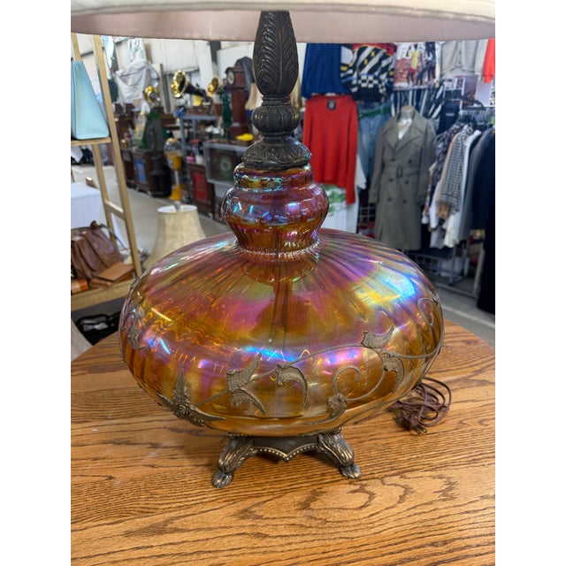 Vintage Hollywood Regency Carnival Glass Lamp With Shades MCM 33in Excellent condition lightly used fully working Huge...