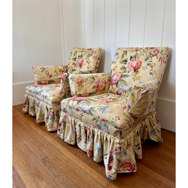 Mid 20th Century Pair of Chintz Skirted Armchairs For Sale - Image 9 of 12