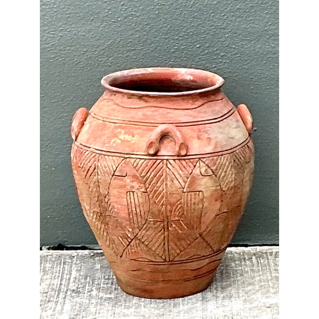 Ceramic Vintage Etched Terracotta Urn For Sale - Image 7 of 12