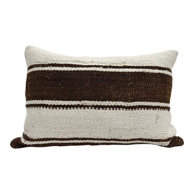 Turkish Hemp Pillow Cushion Natural Brown Beige Pillow Cushion Cover 16" x 24" For Sale