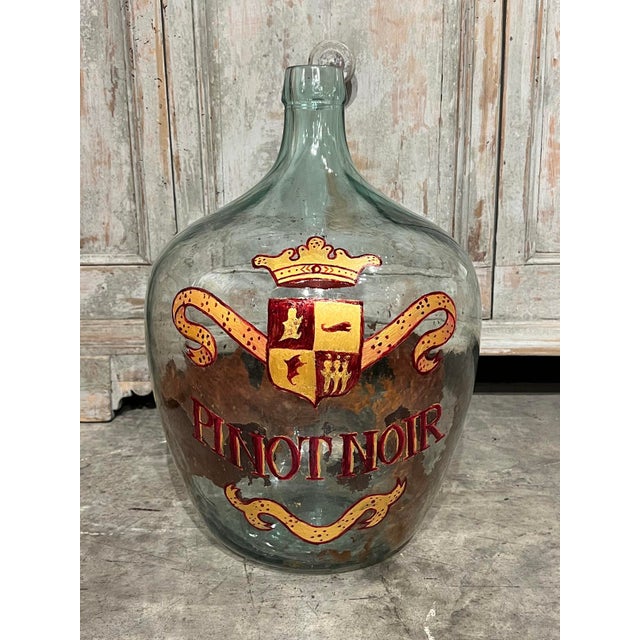 Wood Hand Painted Antique Demi John Bottle From Normandy, France, ‘Pinot Noir’, Original Crate For Sale - Image 7 of 10