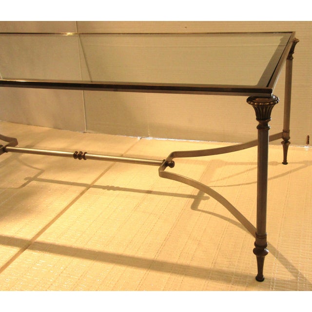 Maison Jansen Maison Jansen Brass and Steel Glass Top Cocktail Table Circa 1960s For Sale - Image 4 of 14