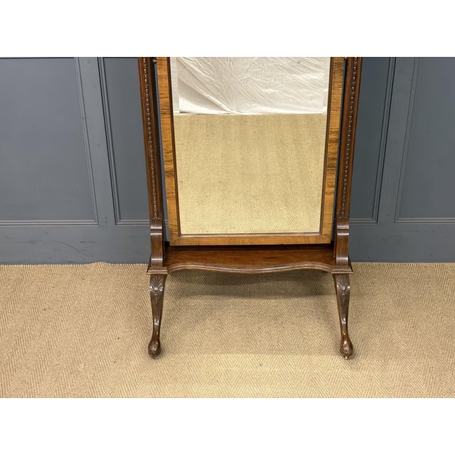 Queen Anne Style Walnut Cheval Mirror, 1920 For Sale - Image 4 of 14