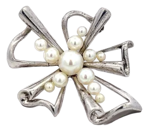 1990s Mikimoto Estate Akoya Pearl Brooch Pin Silver
