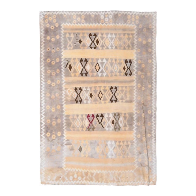 1970s Vintage Handmade Wool Cotton Turkish Beige Runner Rug For Sale