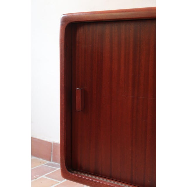 Black Teak Sideboard with Sliding Doors and Black Vinyl Top, 1970s For Sale - Image 8 of 18