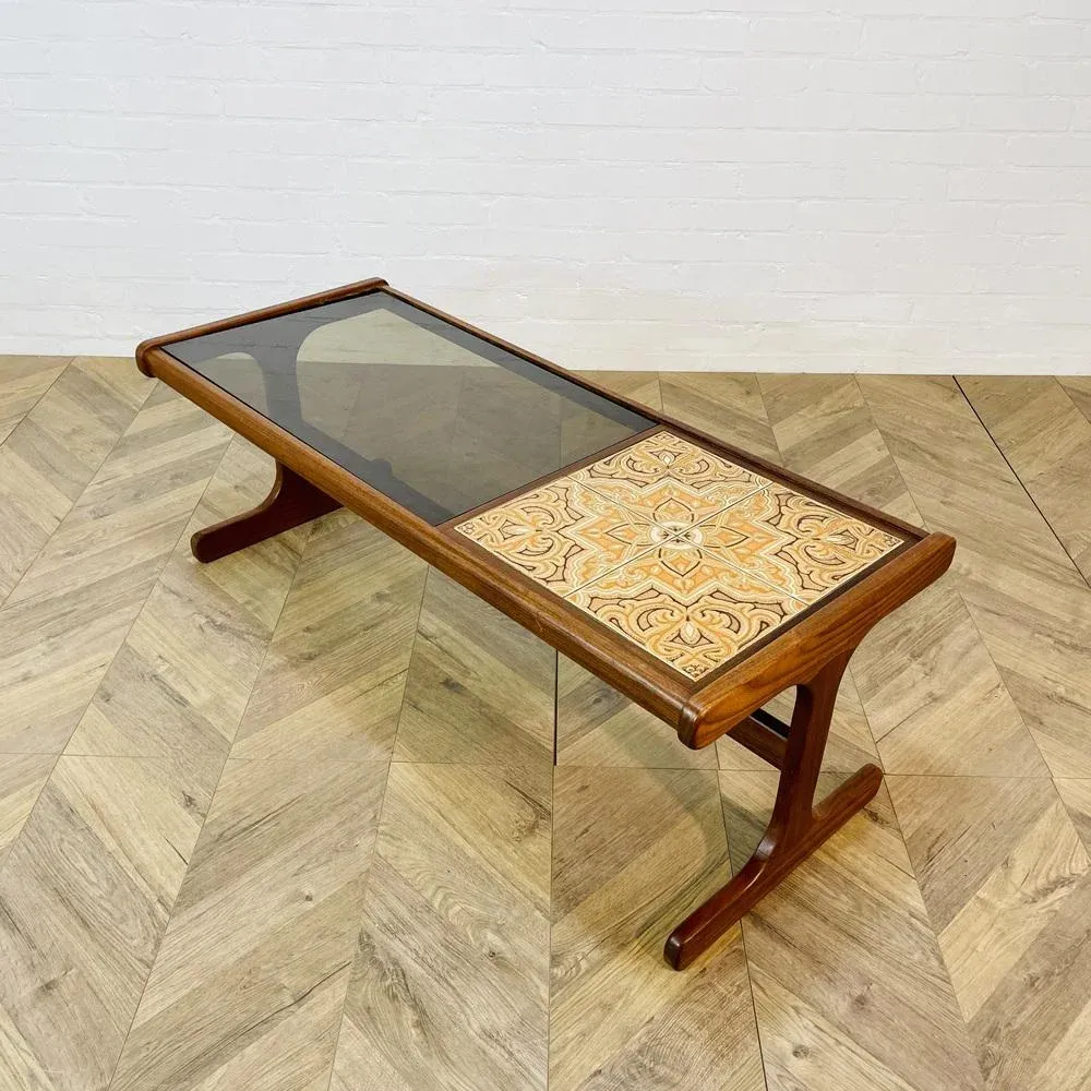 ZEES COFFEE TABLE G-Plan ジープラン Mid-Century Long Glass and Ceramic Coffee Table from G-Plan, 1960s