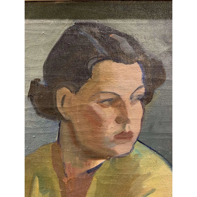 Yellow Finnish Artist, Young Woman in a Yellow Dress, 1930s, Oil on Canvas, Framed For Sale - Image 8 of 13